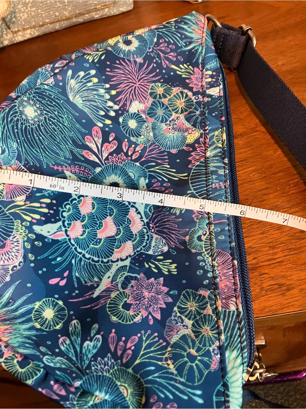 Sakroots Navy Tess Floral Turtle Crescent Crossbody with Multicolor Print - Picture 8 of 8